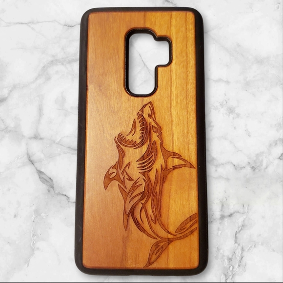 Custom Real Wood Phone Case Cover for Samsung Galaxy S9 Engraved CaseYard Shark - Picture 1 of 2